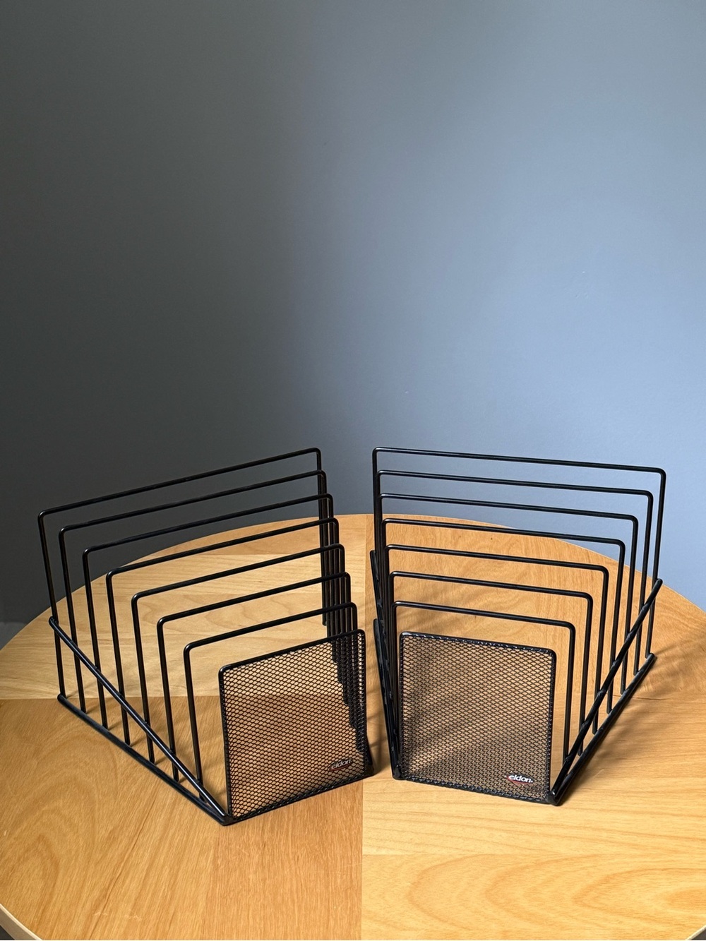 Set of 2 Vintage Black Wire Metal Office Desk Document Paper Holder by Eldon